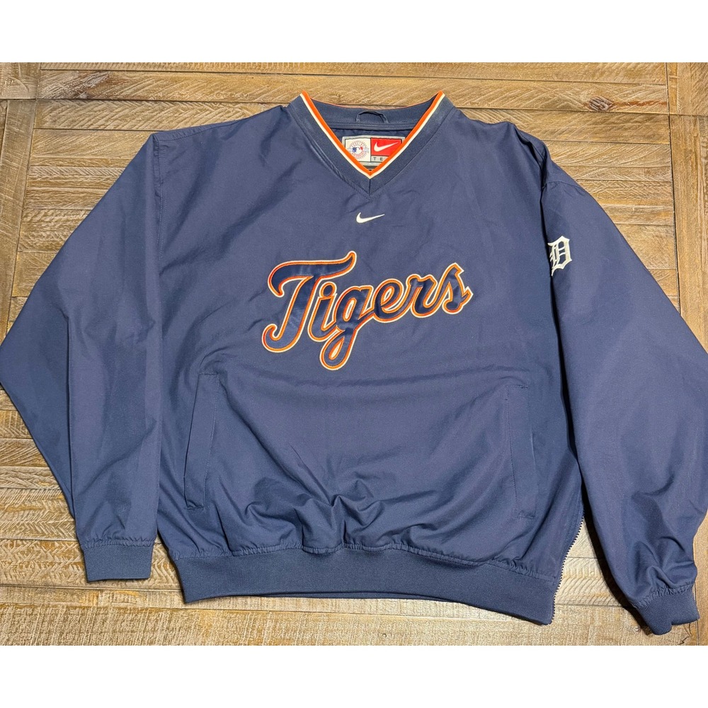 Nike Windbreaker Detroit Tigers Mens Medium Navy Blue New MLB Side Zip Pullover